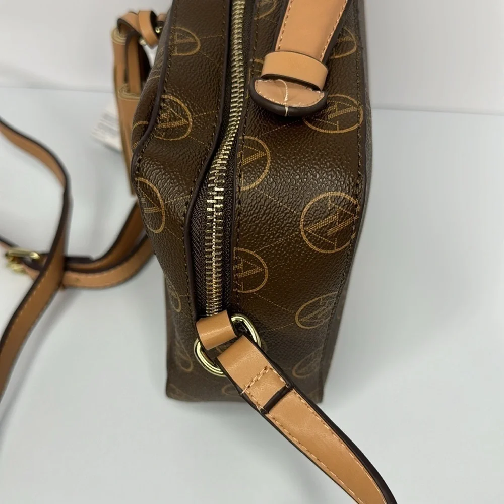 Adrienne Vittadini brown logo tassel crossbody bag